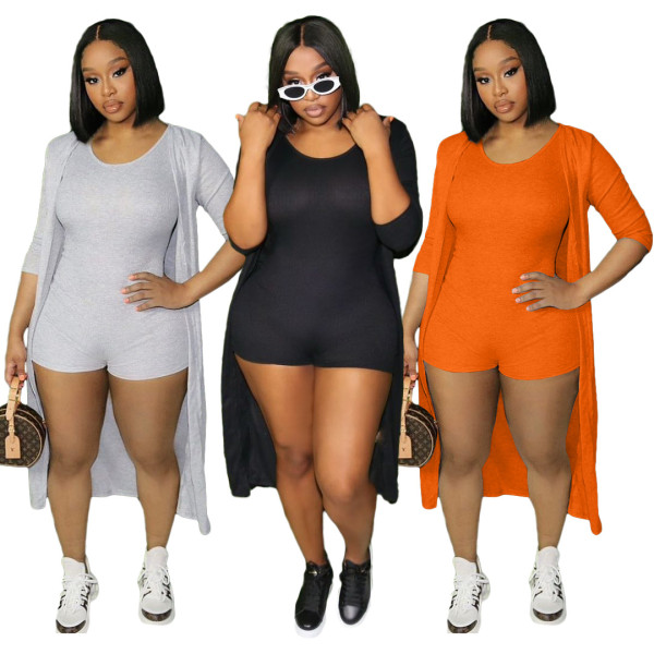 Fashion round neck cloak jacket + vest-style jumpsuit two-piece suit CH8226