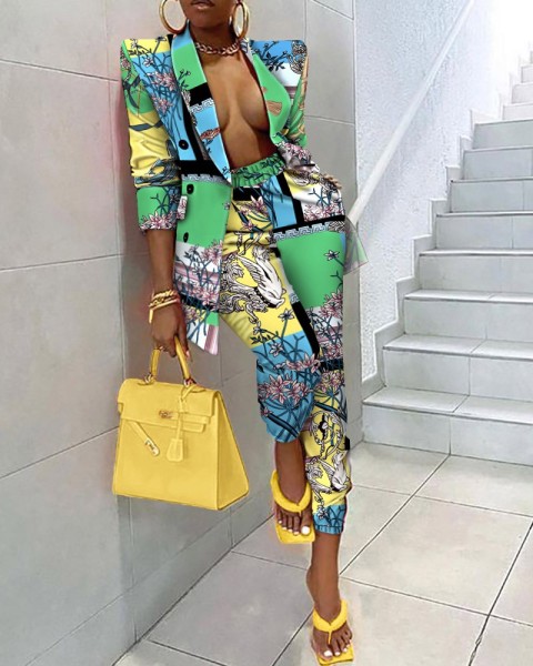 Women's autumn and winter new printed jacket suits casual suits M730