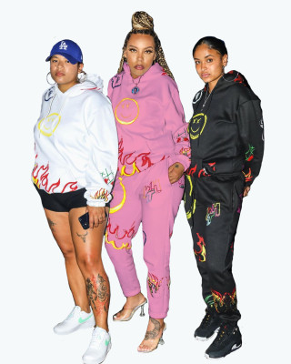 Women's spring and autumn graffiti printing two-piece ladies sweater set FFD1130