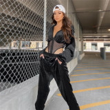 2021 autumn women's new sexy hollow stitching hooded loose top casual trousers two-piece suit K21S05574