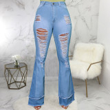 Sexy fashion all-match splicing hole stretch slim flared pants HSF2585
