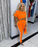 2021 new women's stitching imitation reflective sports and leisure suit two-piece suit A8618