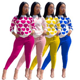 Women's love suit, long-sleeved trousers, autumn and winter printing two-piece suit AL125