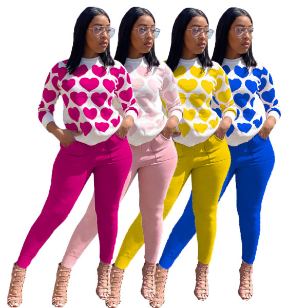 Women's love suit, long-sleeved trousers, autumn and winter printing two-piece suit AL125