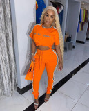 2021 new women's stitching imitation reflective sports and leisure suit two-piece suit A8618