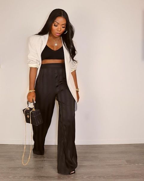 Fashion casual striped satin jacquard loose trousers JC7065