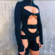 2021 autumn women's new sexy hollow bag hip tight-fitting fluorescent color long-sleeved sports jumpsuit K21S06149