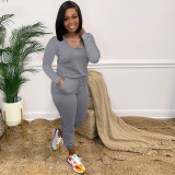 Women's solid color pockets, hidden zipper, belt tightening, jumpsuits XR3002