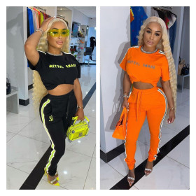 2021 new women's stitching imitation reflective sports and leisure suit two-piece suit A8618