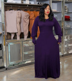 Women's Long Skirt Dress Lantern Sleeve Pure Color Long Skirt Long Sleeve Autumn AL115