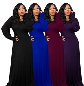 Women's Long Skirt Dress Lantern Sleeve Pure Color Long Skirt Long Sleeve Autumn AL115