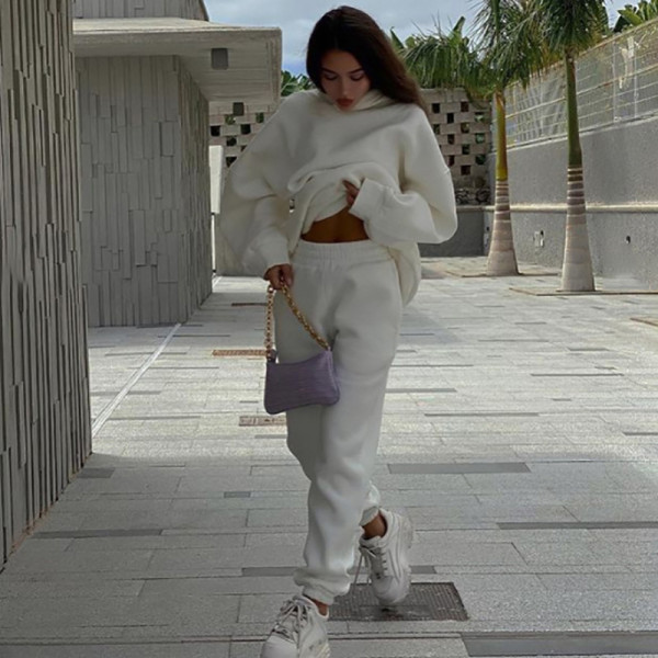 2021 autumn foreign trade women's new style fleece thick loose wild long-sleeved sweater casual trousers suit K21S05563
