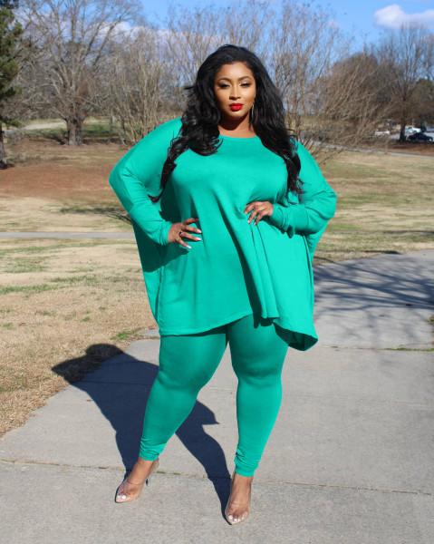 Autumn and winter European and American plus size women's casual solid color loose two-piece suit DL88009