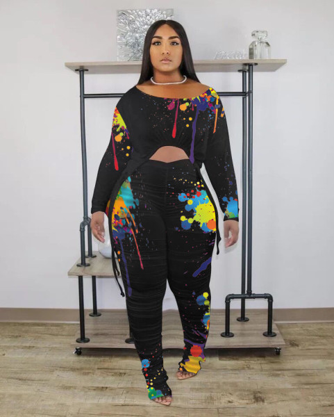 Fashion casual ink drawstring autumn and winter suit L6309