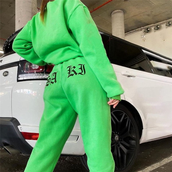 2021 autumn and winter new women's fashion printed trousers loose pullover sweater fleece casual suit K21S05275