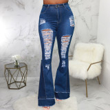 Sexy fashion all-match splicing hole stretch slim flared pants HSF2585