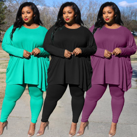 Autumn and winter European and American plus size women's casual solid color loose two-piece suit DL88009