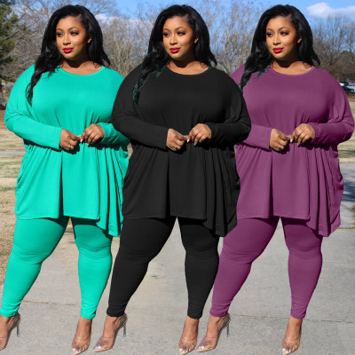 Autumn and winter European and American plus size women's casual solid color loose two-piece suit DL88009