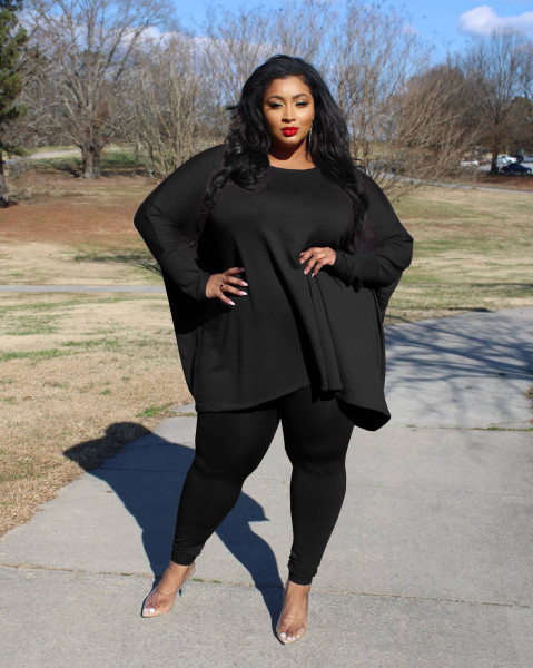 Autumn and winter European and American plus size women's casual solid color loose two-piece suit DL88009