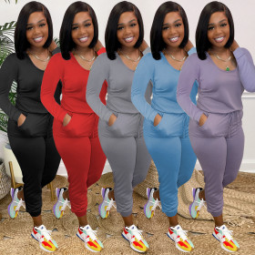 Women's solid color pockets, hidden zipper, belt tightening, jumpsuits XR3002