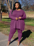 Autumn and winter European and American plus size women's casual solid color loose two-piece suit DL88009