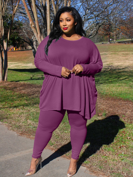 Autumn and winter European and American plus size women's casual solid color loose two-piece suit DL88009