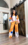 New women's casual round neck loose positioning printing loose basic women's sweater suit Q5705