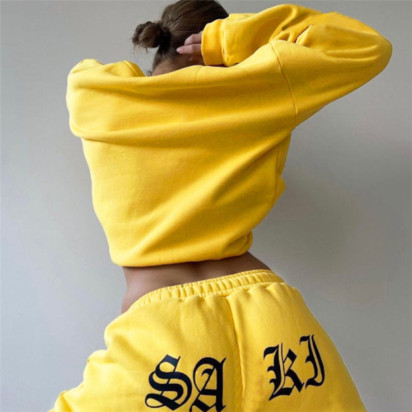 2021 autumn and winter new women's fashion printed trousers loose pullover sweater fleece casual suit K21S05275