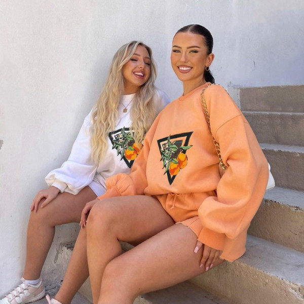 2021 autumn new women's fashion printed loose sweater straight bag hip shorts casual suit K21S04789