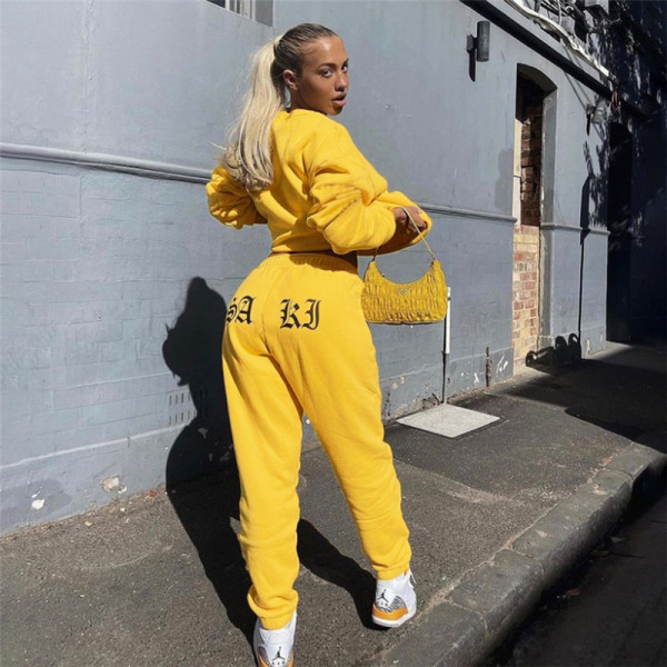 2021 autumn and winter new women's fashion printed trousers loose pullover sweater fleece casual suit K21S05275