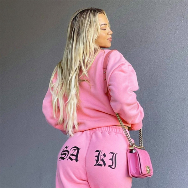 2021 autumn and winter new women's fashion printed trousers loose pullover sweater fleece casual suit K21S05275
