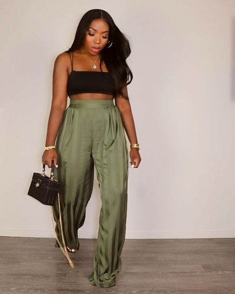 Fashion casual striped satin jacquard loose trousers JC7065