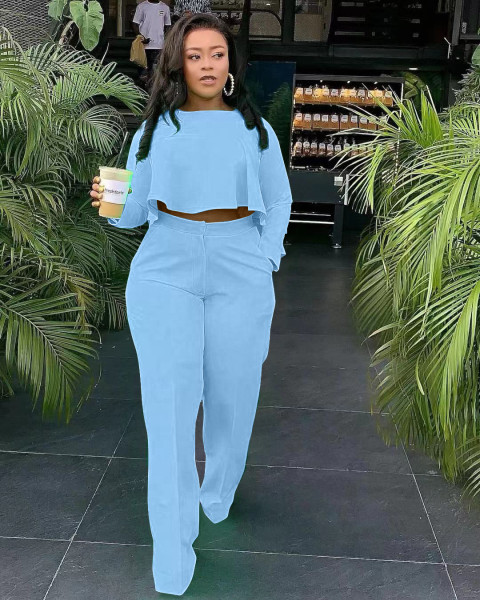 Autumn and winter new style, short front and long back, fashion back, pleated solid color, wide-legged stand-alone two-piece set D8454