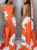 Sexy Halter Halter Positioning Printed One-piece Dress D8232-1