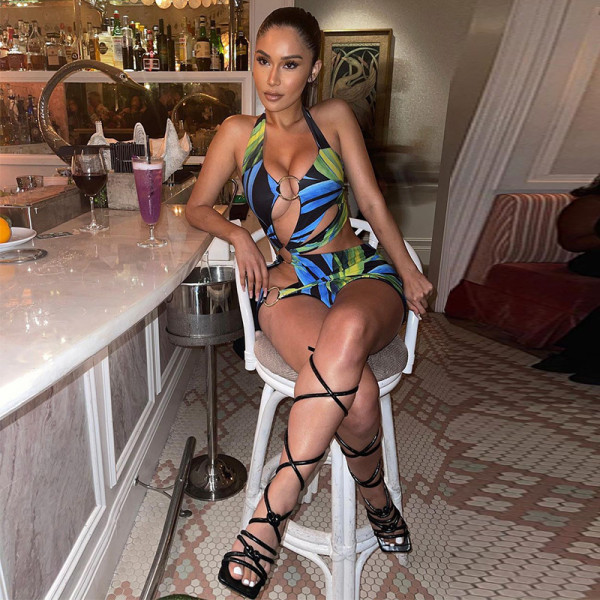 2021 Summer Women's New Fashion Nightclub Sexy Halter Halter Hollow Split Slim Dress K20D09377