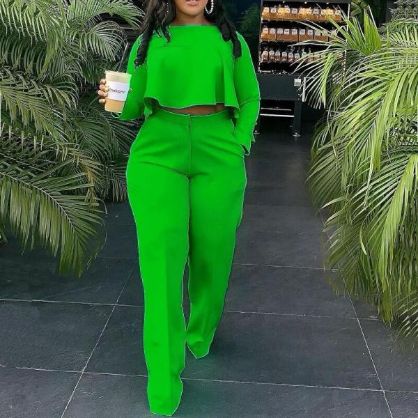 Autumn and winter new style, short front and long back, fashion back, pleated solid color, wide-legged stand-alone two-piece set D8454