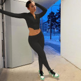 2021 autumn European and American cross-border foreign trade women's new style hooded irregular long-sleeved blouse tight trousers suit women K21S05093