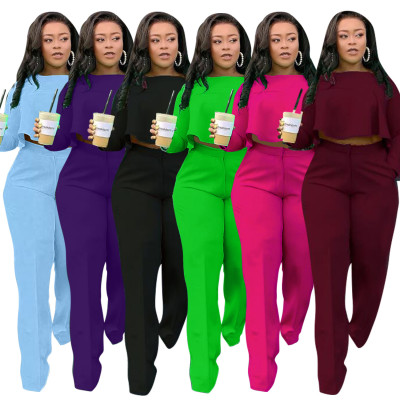 Autumn and winter new style, short front and long back, fashion back, pleated solid color, wide-legged stand-alone two-piece set D8454