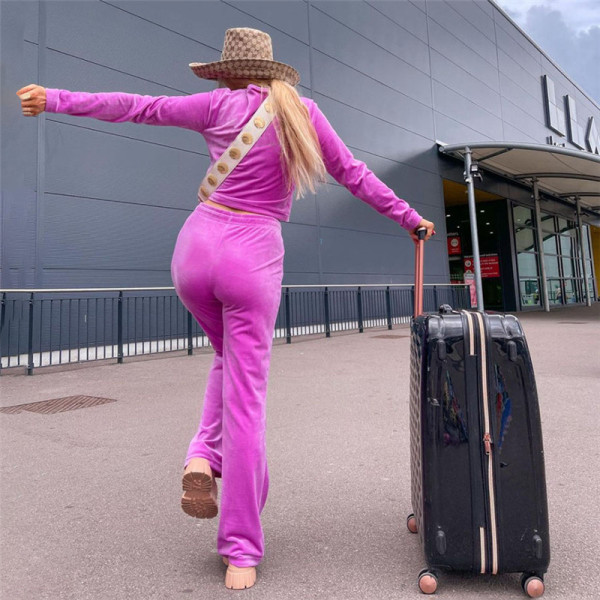 2021 autumn new women's hooded cardigan velvet top high waist straight trousers casual suit women K21S05279