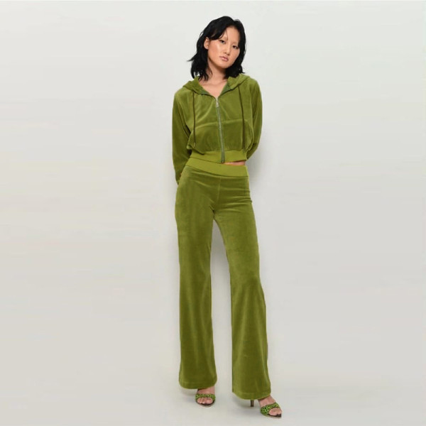 2021 autumn new women's hooded cardigan velvet top high waist straight trousers casual suit women K21S05279