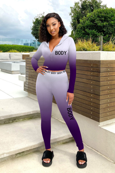 Leisure sports suit Two-piece set of positioning printing gradient color webbing ZH8559