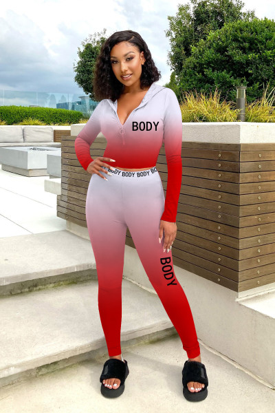 Leisure sports suit Two-piece set of positioning printing gradient color webbing ZH8559