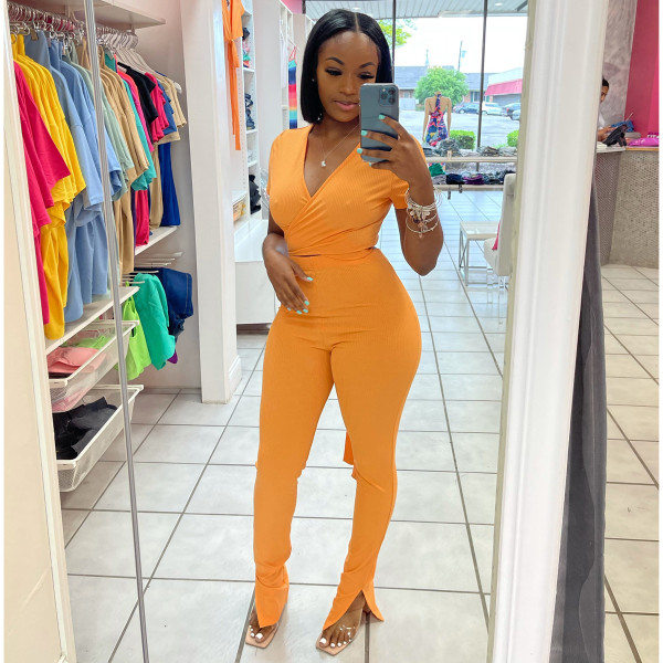 Women's Rib Knit Wrap Two Piece Set JR3643