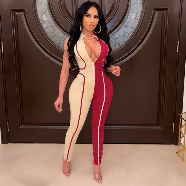 Women's skinny stitching jumpsuit JR3649