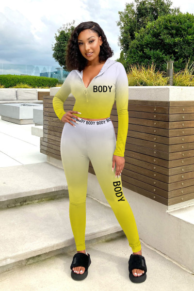 Leisure sports suit Two-piece set of positioning printing gradient color webbing ZH8559
