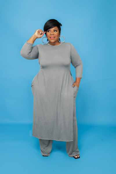 Large size women's solid color casual two-piece suit[large size] JR3648