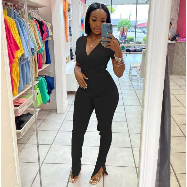 Women's Rib Knit Wrap Two Piece Set JR3643