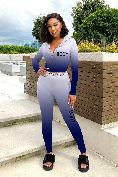 Leisure sports suit Two-piece set of positioning printing gradient color webbing ZH8559