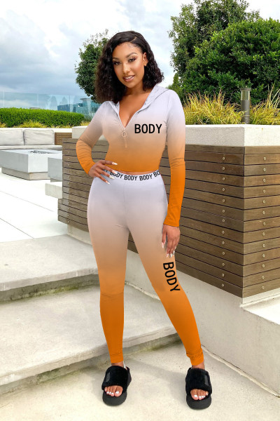 Leisure sports suit Two-piece set of positioning printing gradient color webbing ZH8559