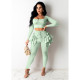 Nightclub clothes two-piece long-sleeved long-sleeved trousers with solid color wood ears ZH8560